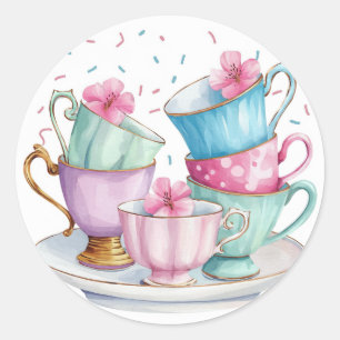 Tea for Two Elegant Girl's Birthday Party Runder Aufkleber