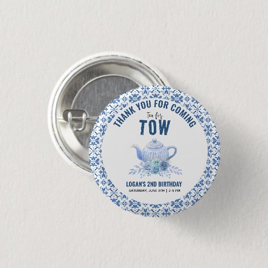 Tea for Two – Floral 2nd Birthday Party Button (Vorne & Hinten)