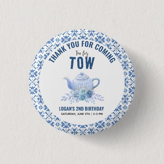 Tea for Two – Floral 2nd Birthday Party Button (Vorderseite)