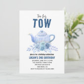 Tea for Two – Floral 2nd Birthday Party photo Einladung (Stehend Vorderseite)