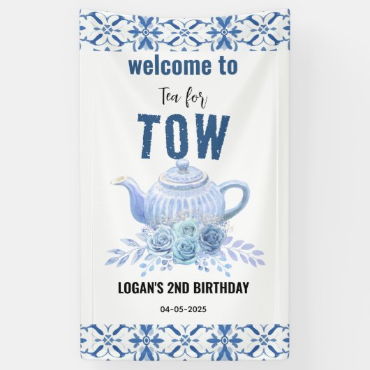 Tea for Two – Floral 2nd Birthday Welcome Banner (Vertikal)