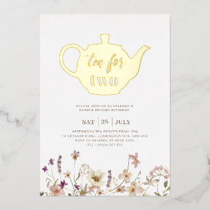 Tea For Two Floral Geburtstag - Gold Folieneinladung