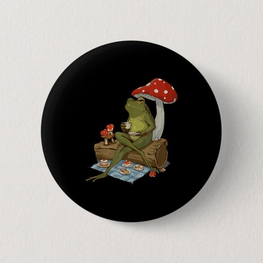 Tea Frog Mushroom Cnic Cute Nature Aesthetic Cotta Button (Vorderseite)