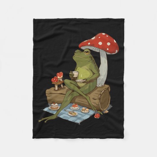 Tea Frog Mushroom Cnic Cute Nature Aesthetic Cotta Fleecedecke (Vorderseite)