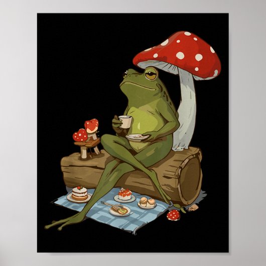 Tea Frog Mushroom Cnic Cute Nature Aesthetic Cotta Poster (Vorne)