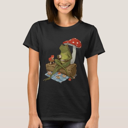 Tea Frog Mushroom Cnic Cute Nature Aesthetic Cotta T-Shirt (Vorderseite)