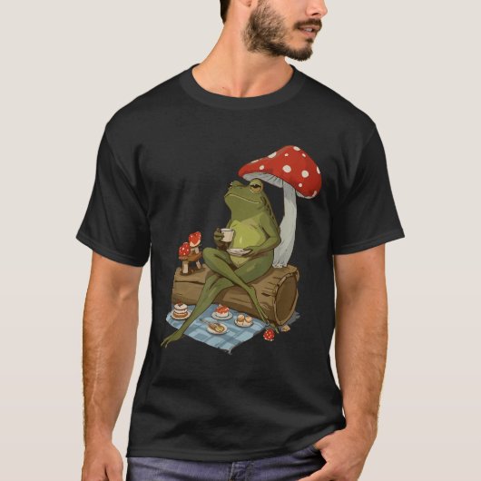 Tea Frog Mushroom Cnic Cute Nature Aesthetic Cotta T-Shirt (Vorderseite)