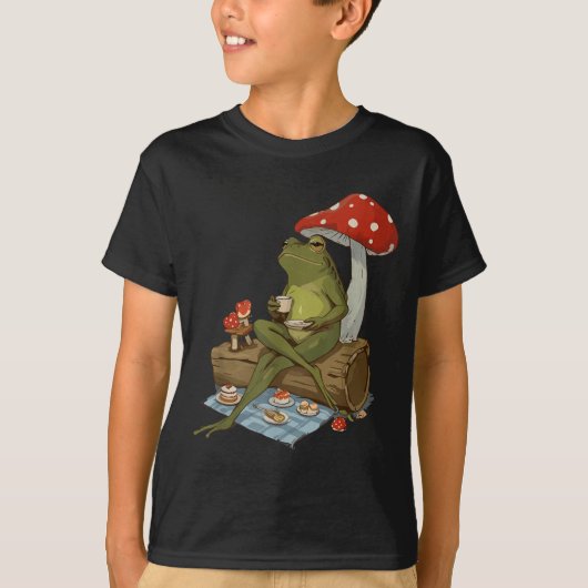 Tea Frog Mushroom Cnic Cute Nature Aesthetic Cotta T-Shirt (Vorderseite)