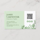 Tea Green Calm Greenery QR Code Foto Social Media Visitenkarte (Vorderseite)