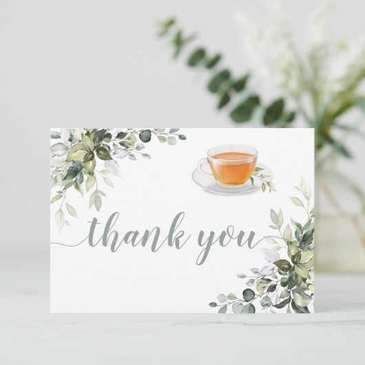 Tea Greenery Flat Danke Karte (Stehend Vorderseite)