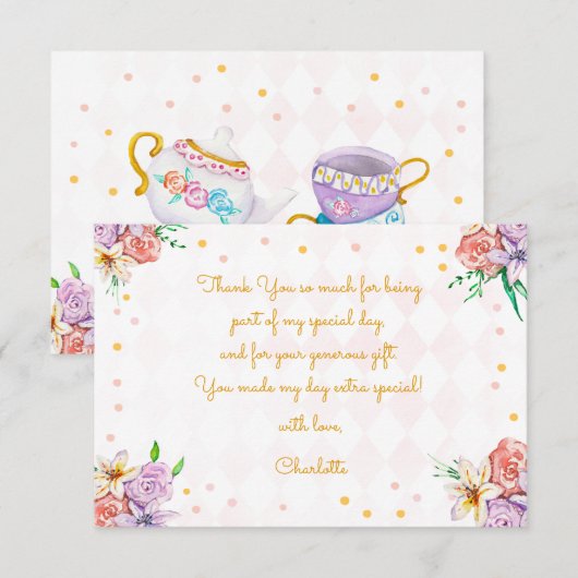 Tea Kindergeburtstag Dankeskarte (Vorne/Hinten)