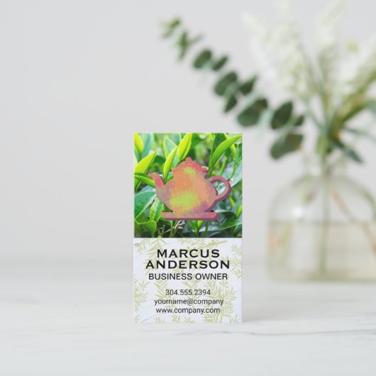Tea Leaf Fields | Tee-Pot-Logo Visitenkarte (Stehend Vorderseite)
