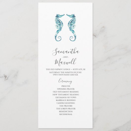 Tea Length Beach Hochzeitsprogramme Seepferde Programm (Vorderseite)