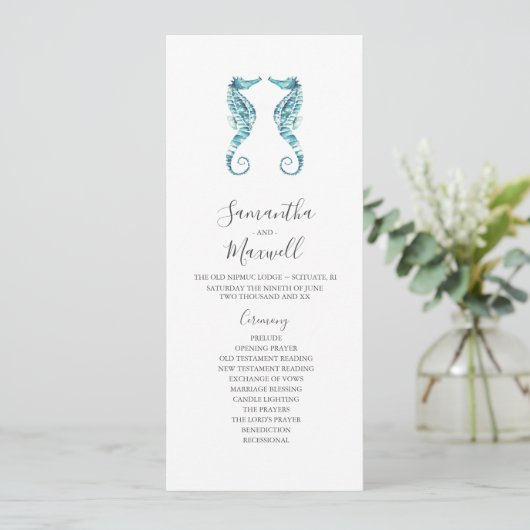 Tea Length Beach Hochzeitsprogramme Seepferde Programm (Stehend Vorderseite)