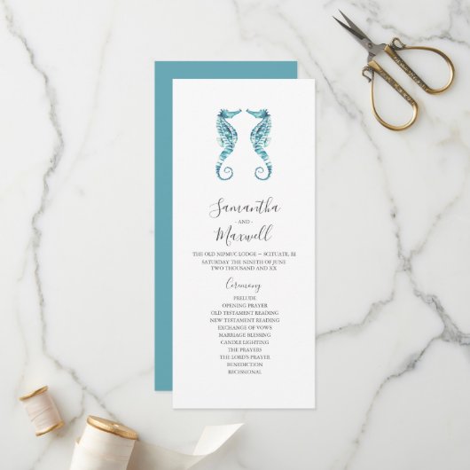 Tea Length Beach Wedding Programs Seahorses Programm (Vorderseite/Rückseite Beispiel)