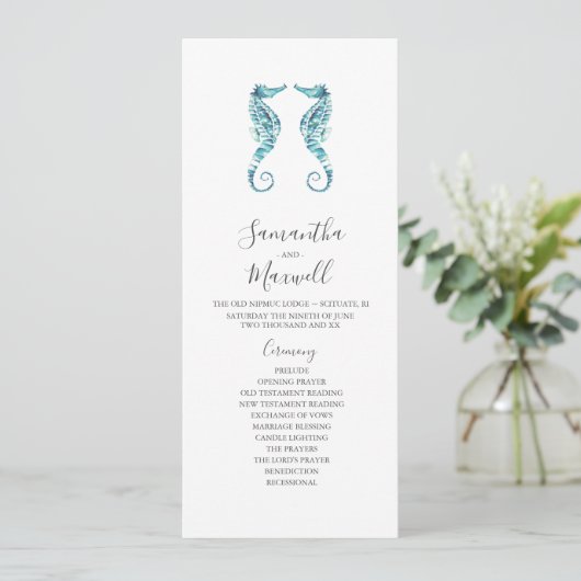 Tea Length Beach Wedding Programs Seahorses Programm (Stehend Vorderseite)