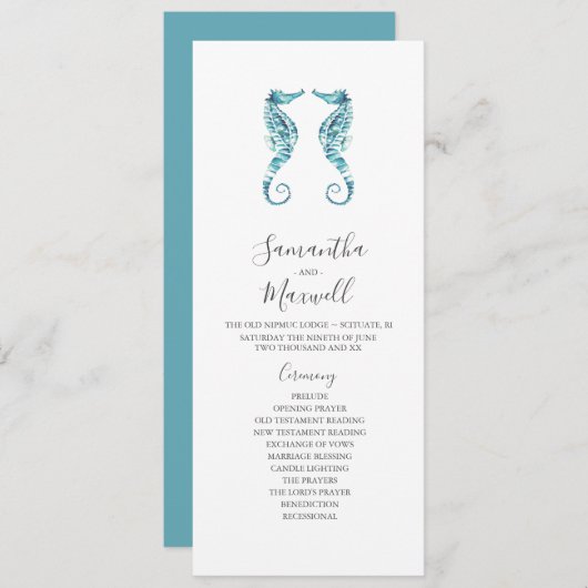 Tea Length Beach Wedding Programs Seahorses Programm (Vorne/Hinten)
