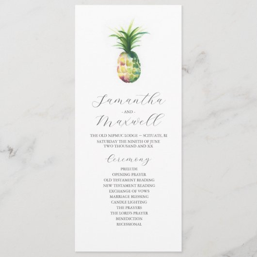 Tea Length Wedding Program Template Ananas Programm (Vorderseite)