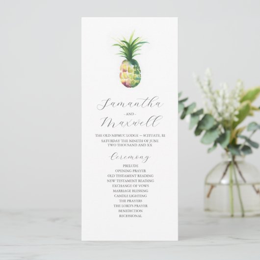 Tea Length Wedding Program Template Ananas Programm (Stehend Vorderseite)
