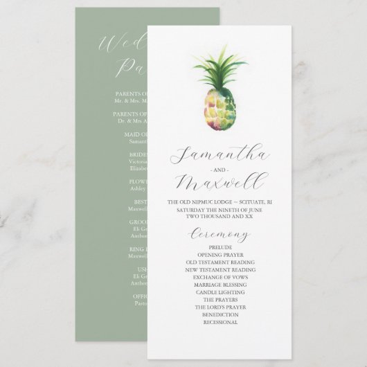 Tea Length Wedding Program Template Ananas Programm (Vorne/Hinten)