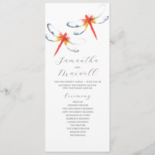 Tea Length Wedding Program Template Dragonfly Programm (Vorderseite)