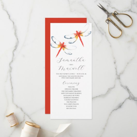 Tea Length Wedding Program Template Dragonfly Programm (Vorderseite/Rückseite Beispiel)