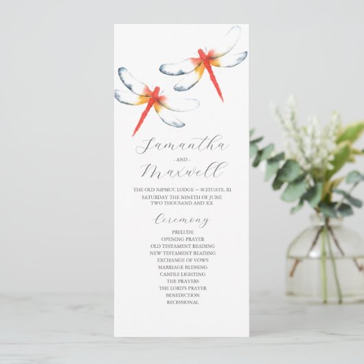 Tea Length Wedding Program Template Dragonfly Programm (Stehend Vorderseite)