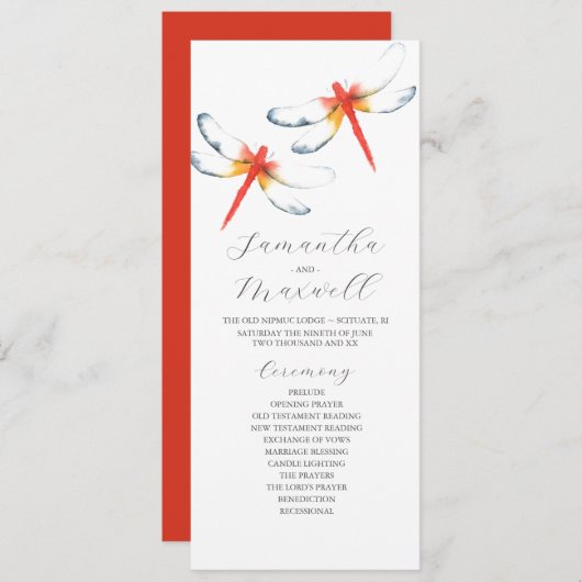 Tea Length Wedding Program Template Dragonfly Programm (Vorne/Hinten)