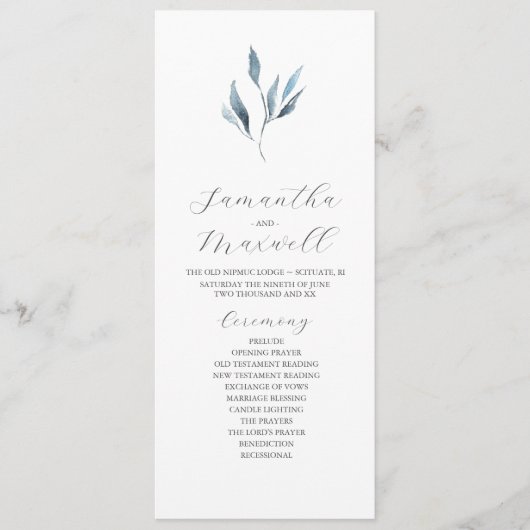 Tea Length Wedding Program Template Dusty Blue Programm (Vorderseite)