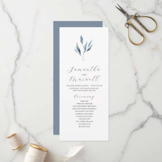 Tea Length Wedding Program Template Dusty Blue Programm (Vorderseite/Rückseite Beispiel)