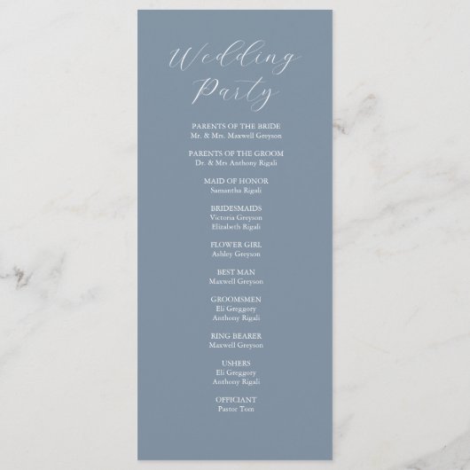 Tea Length Wedding Program Template Dusty Blue Programm (Rückseite)