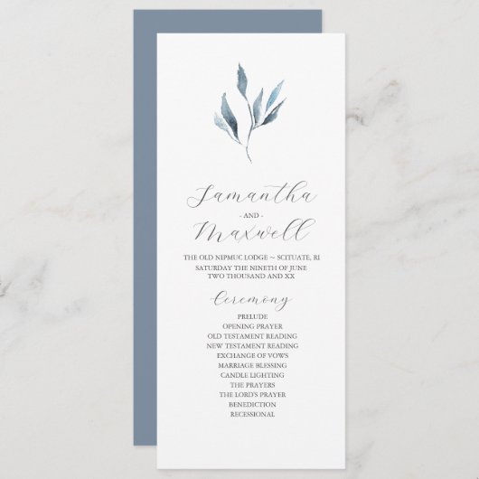 Tea Length Wedding Program Template Dusty Blue Programm (Vorne/Hinten)