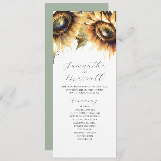 Tea Length Wedding Program Template Sonnenblume Programm (Vorne/Hinten)