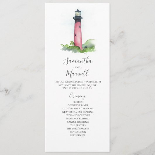 Tea Length Wedding Programs Lighthouse Programm (Vorderseite)