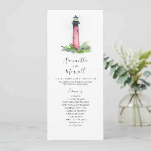 Tea Length Wedding Programs Lighthouse Programm (Stehend Vorderseite)