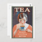 Tea Lover Café Vintage Lustration Postkarte (Vorne/Hinten)