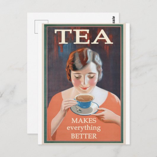Tea Lover Café Vintage Lustration Postkarte (Vorne/Hinten)