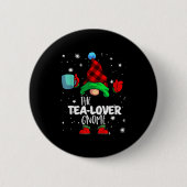 Tea Lover Gnome Red Buffalo Plaid Matching Family Button (Vorderseite)
