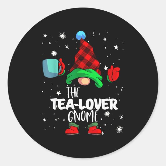 Tea Lover Gnome Red Buffalo Plaid Matching Family Runder Aufkleber (Vorderseite)