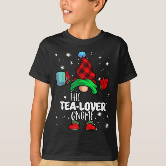 Tea Lover Gnome Red Buffalo Plaid Matching Family T-Shirt (Vorderseite)