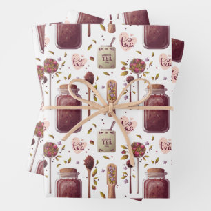 Tea Lovers' Collage - Teekirschen und Kräuter Geschenkpapier Set
