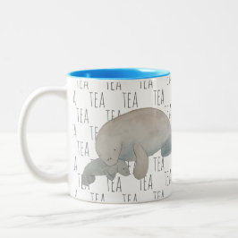 Tea Marine Mammal Watercolor Mutter Baby Manatee Zweifarbige Tasse
