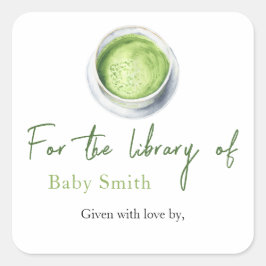 Tea Matcha Baby Shower - Für die Bibliothek Quadratischer Aufkleber