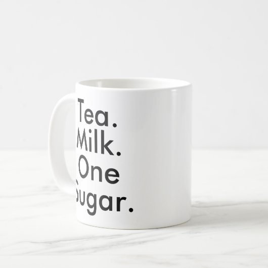 Tea Milk One Zucker | Office Tee Addict Lover Tass Kaffeetasse (Vorderseite Links)