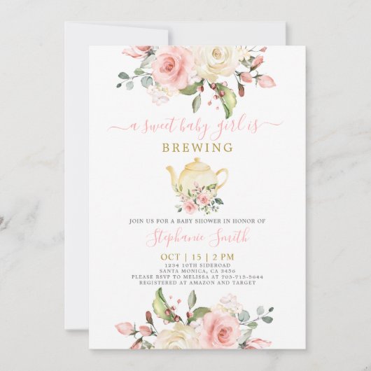 Tea Party Baby Dusche Einladung (Vorderseite)