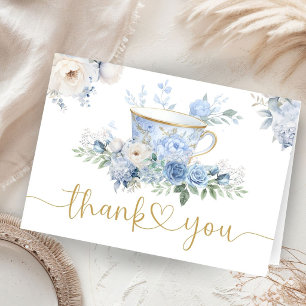 Tea Party Baby Shower Blau Florale gefaltete Danke