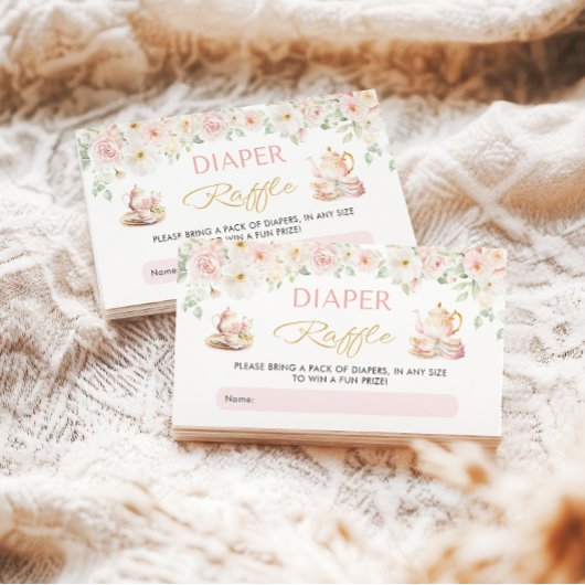 Tea Party Baby Shower Diaper Raffle Enclosure Begleitkarte