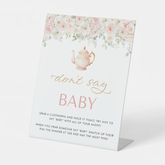 Tea Party Baby Shower Don't Say Baby Sockelschild (Vorderseite)