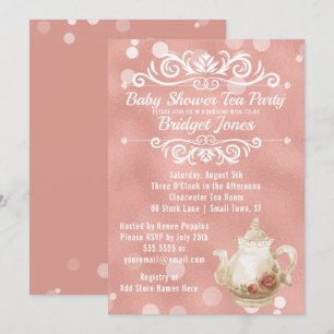 Tea Party Baby Shower Einladung Rose Gold