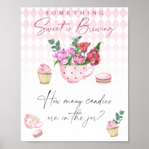 Tea-Party-Baby-Shower Errate wie viele Süßigkeiten Poster